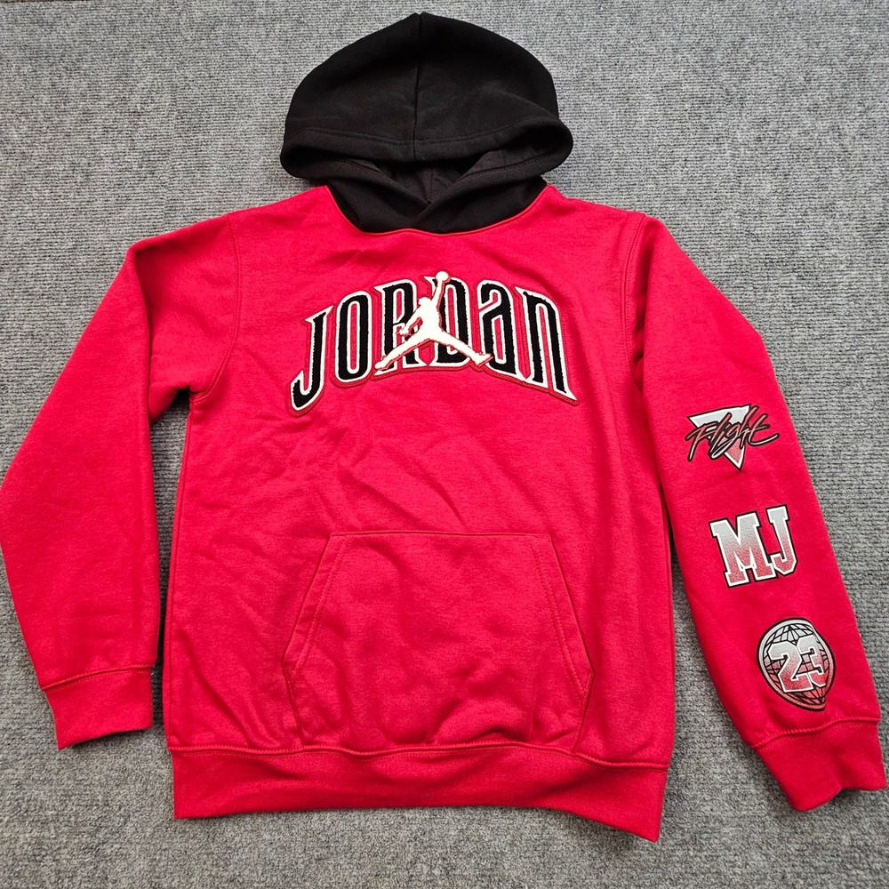 Jordan Pullover Hoodie Boys Large Gym Red Black Jumpman Flight MJ 23 Fleece